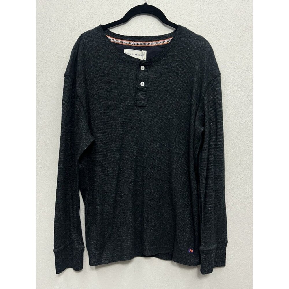 The Normal Brand Henley Shirt Mens Large Long Sleeve Pullover Casual Bear Patch